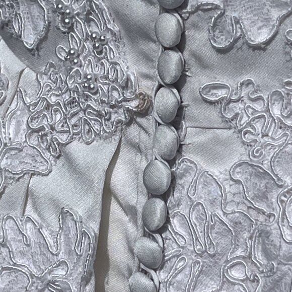 Vtg 70's Victorian Prarie Ivory Custom Bridal Dress Gown Train + Juliet Cap Veil - Picture 12 of 16